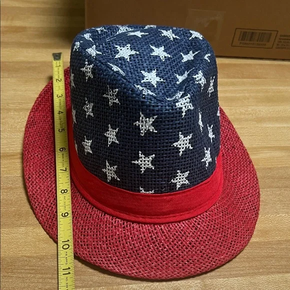 #0856+ Unisex Red and Blue Star Patterned Hat - Picture 4 of 9